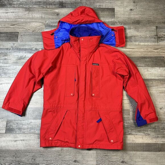 VTG Patagonia Red Shell Full Zip Jacket Coat Men's Size XS Removable Hood - Picture 1 of 8